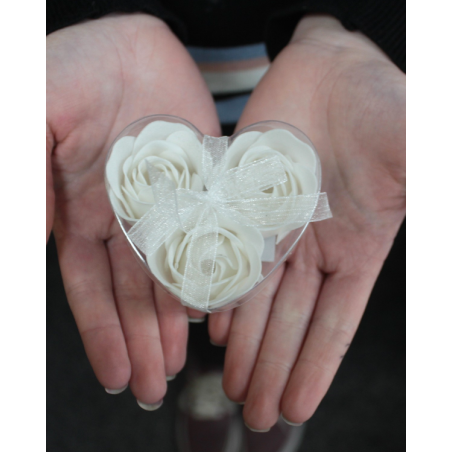 Boite de 3 roses de Fleurs de savon Blanche